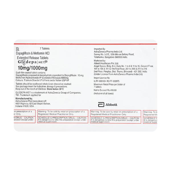 GLEDEPA MET XR 1000mg Tablet 7's