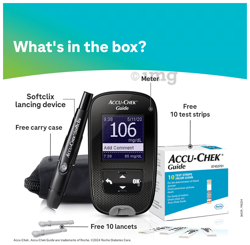 Accu-Chek Guide Wireless Blood Glucose Monitoring System Glucometer with 10 Test Strips Free | Diabetes Monitoring Devices | Blood Glucose Monitors