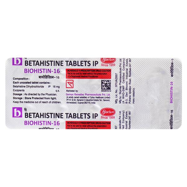 Biohistin 16mg Tablet 10'S