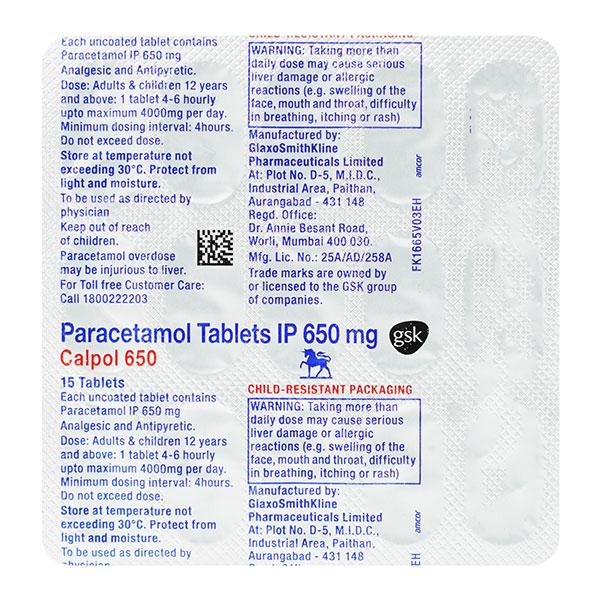 Calpol 650mg Tablet 15'S