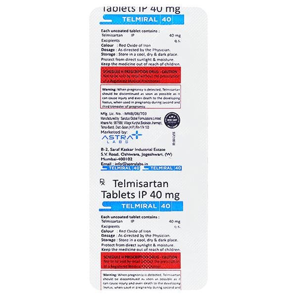 TELMIRAL 40 Tablet 10's