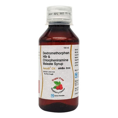 Aerodil DX Sugar Free Raspberry Flavour Dry Cough Syrup 100ml