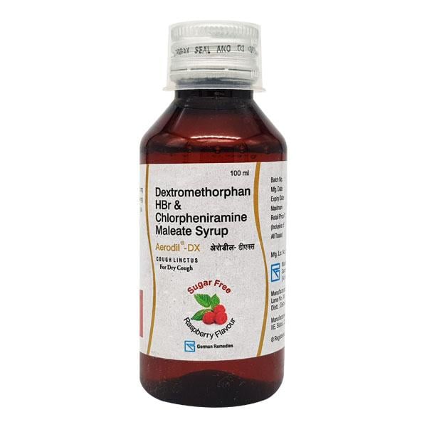 Aerodil DX Sugar Free Raspberry Flavour Dry Cough Syrup 100ml