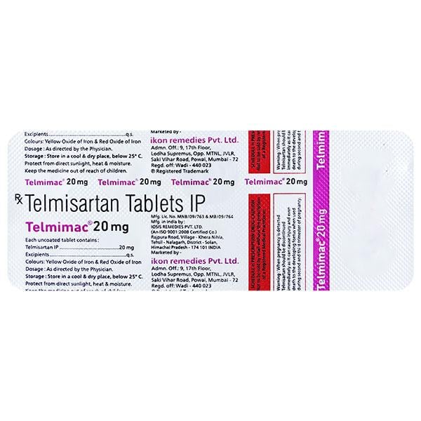 TELMIMAC 20mg Tablet 10's