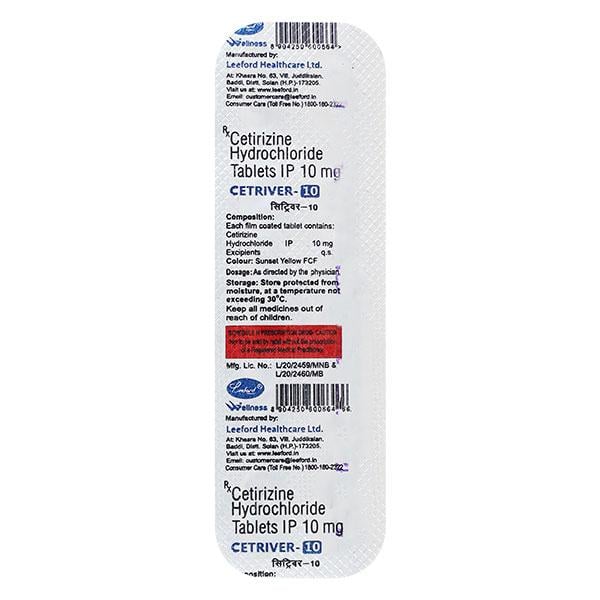 Cetriver 10mg Tablet 10'S