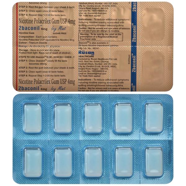 2baconil Icy Mint 4 mg Chew Gum 10's - Global Surgicals