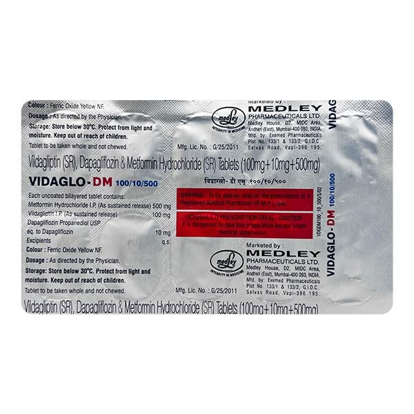 VIDAGLO DM 100/10/500 Tablet 10's