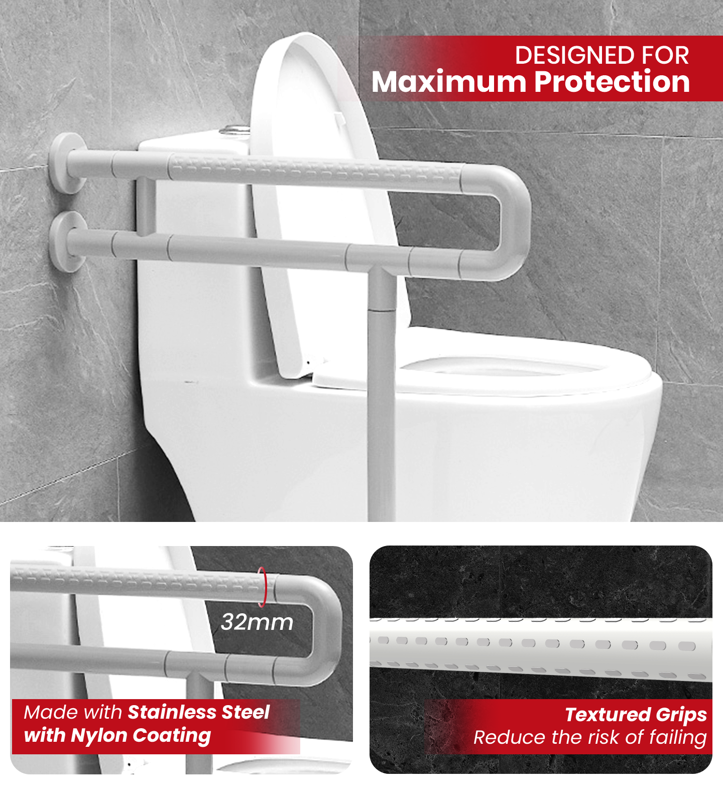 AGEasy Toilet Grab Bar with Floor Support