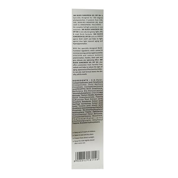 360 BLOCK SPF 50+ Sunscreen Gel 50gm - Global Surgicals