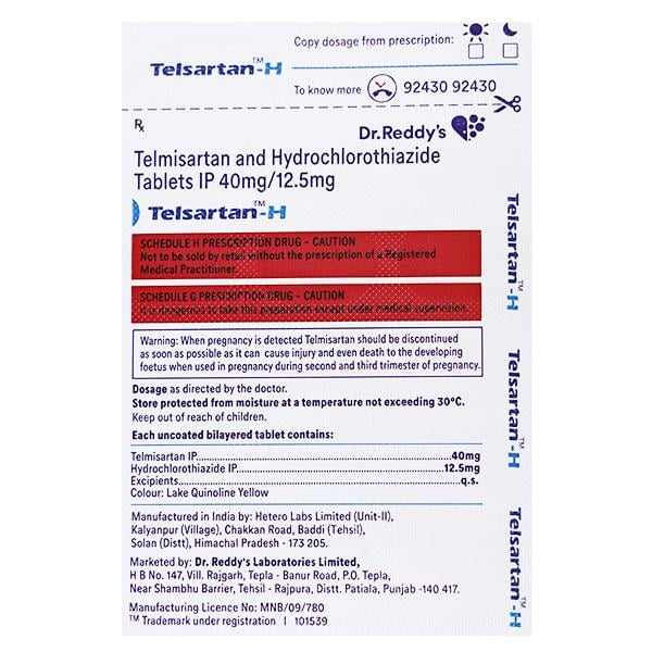 Telsartan H 40mg Tablet 14'S