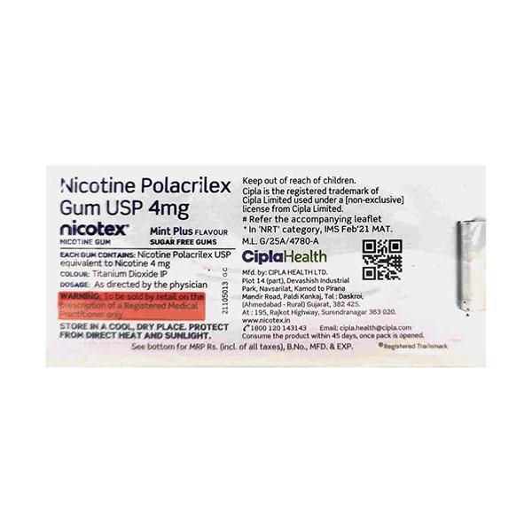 NICOTEX 4MG SUGAR FREE MINT PLUS FLAVOUR Gum 30's