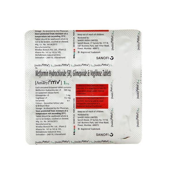Amaryl MV 1mg Tablet 15'S