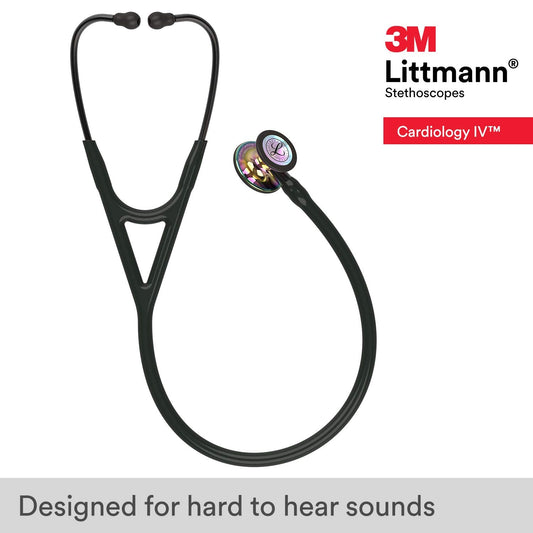 3M Littmann Cardiology IV Stethoscope (6240) - High Polish Rainbow Chestpiece Black tube Smoke Stem and Smoke Headset - Global Surgicals