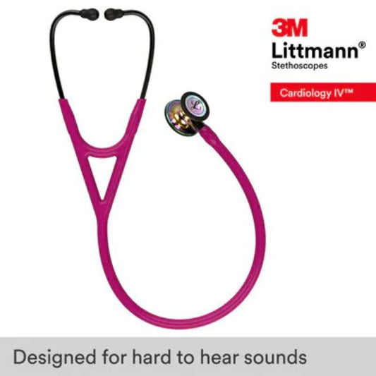 3M Littmann Cardiology IV Stethoscope Raspberry Tube High Polish Rainbow Chestpiece Stem 69cm - Global Surgicals