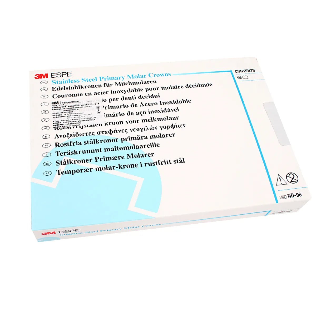 3M ND - 96 SS Primary Molar Kit Preformed Paediatric Crowns - Global Surgicals