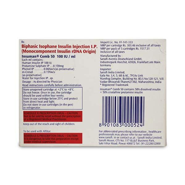 Insuman Comb 50 Cartridge 1X3ml