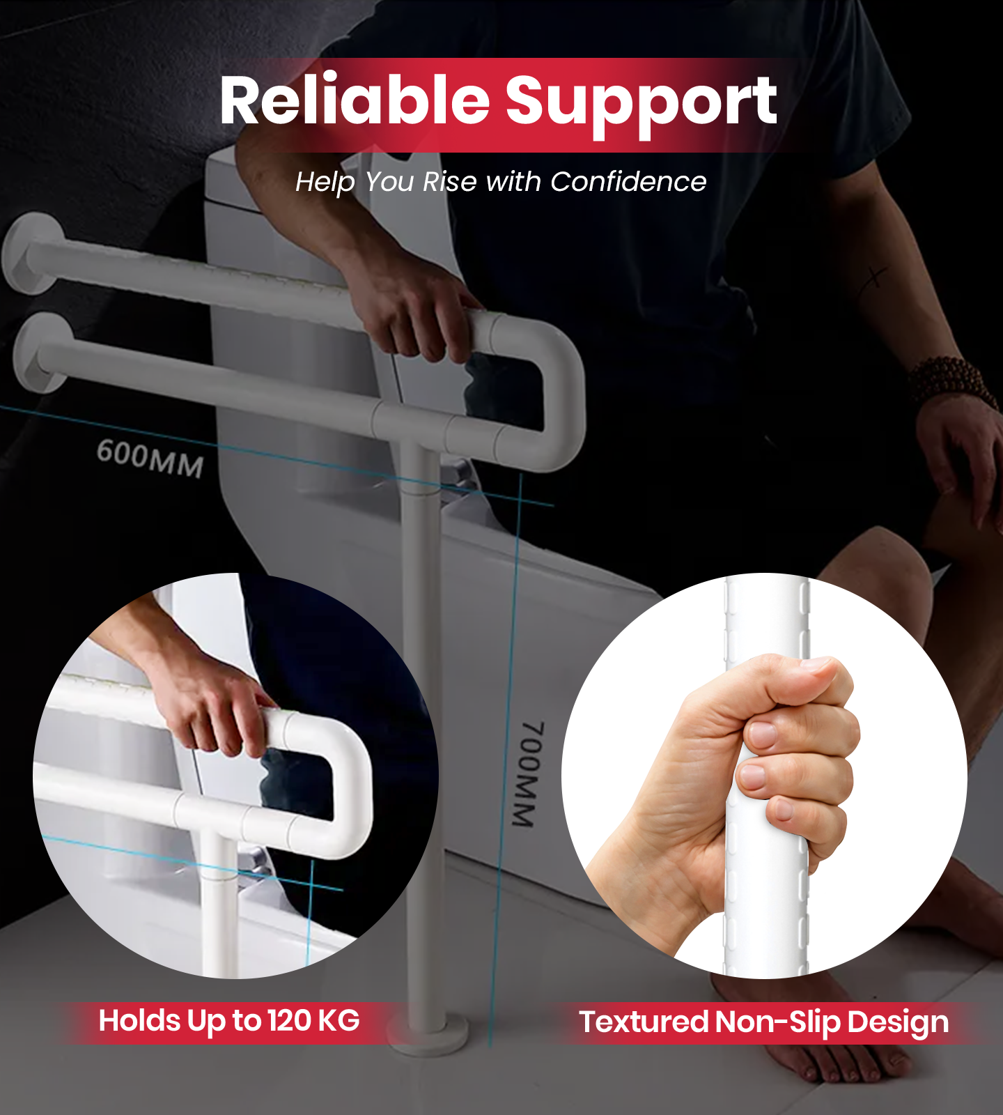 AGEasy Toilet Grab Bar with Floor Support