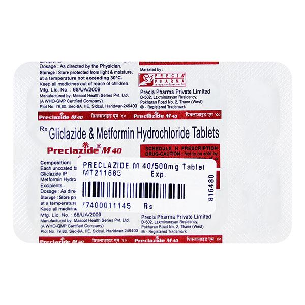 PRECLAZIDE M 40/500mg Tablet 10's