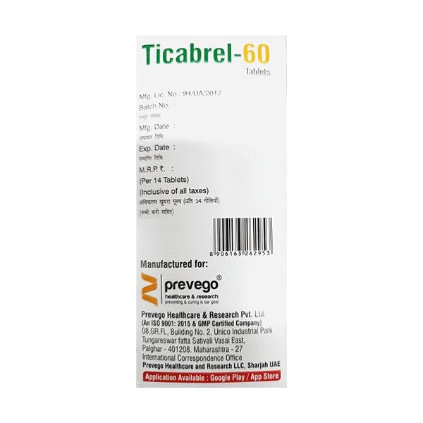 TICABREL 60 Tablet 14's
