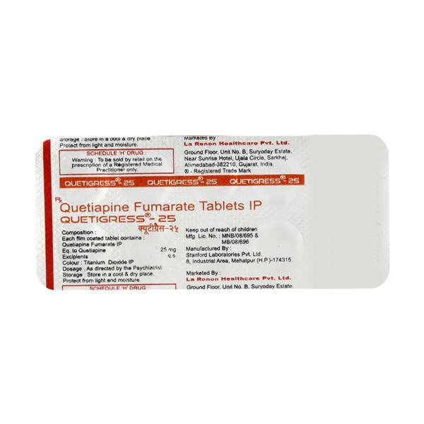 Quetigress 25mg Tablet 10'S