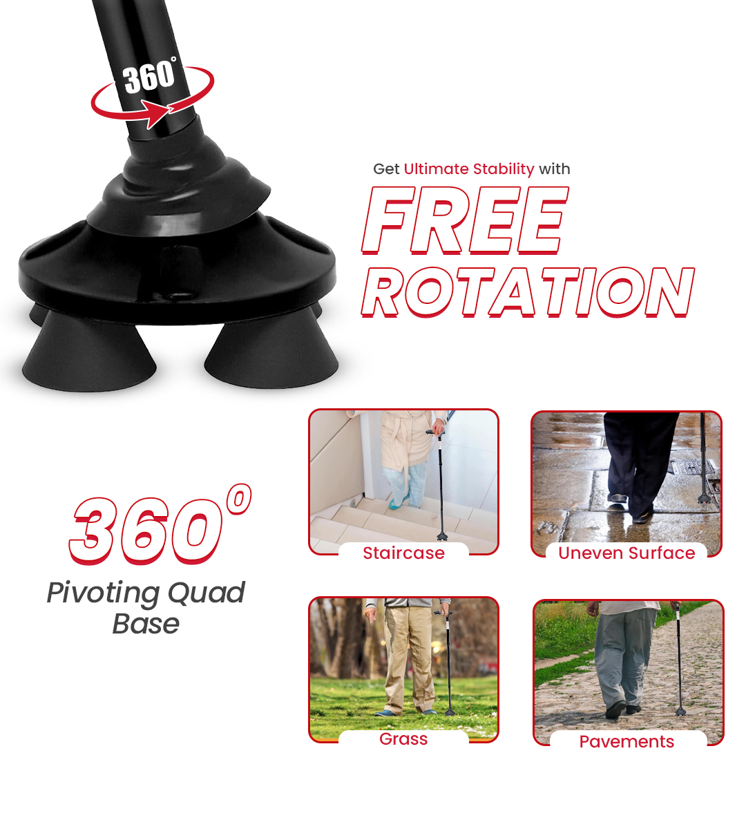 AGEasy Pivot Walking Stick with Torch (Black)