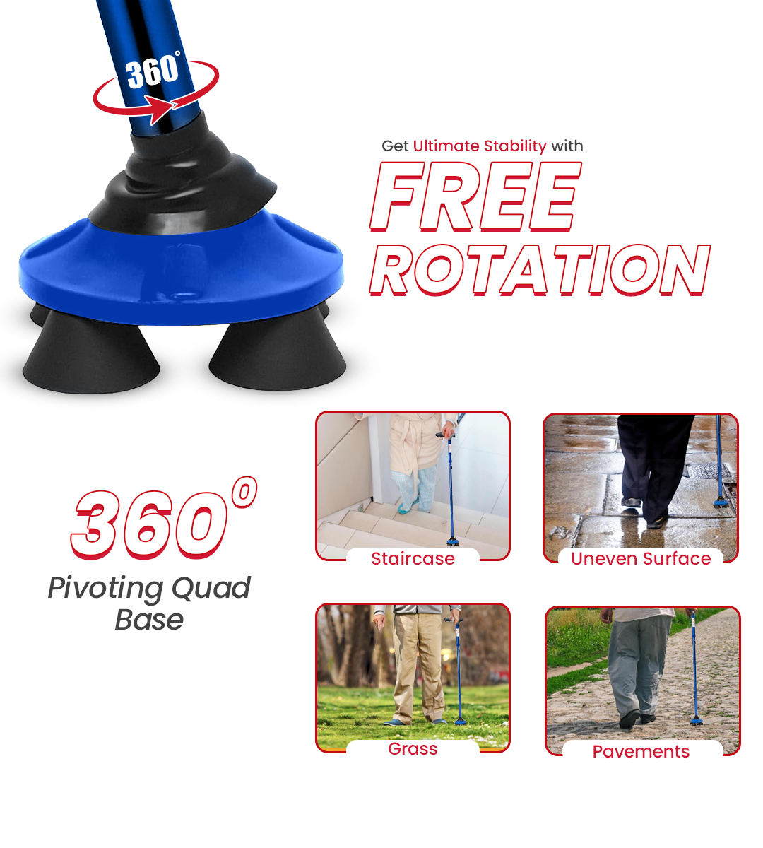 AGEasy Pivot Walking Stick with Torch (Blue)