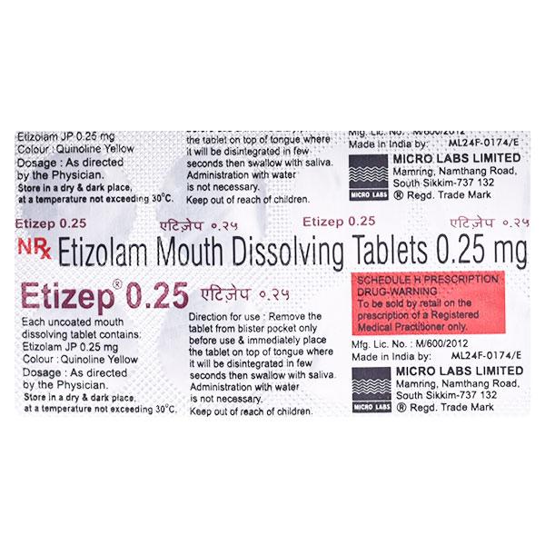 Etizep 0.25mg Tablet 10'S