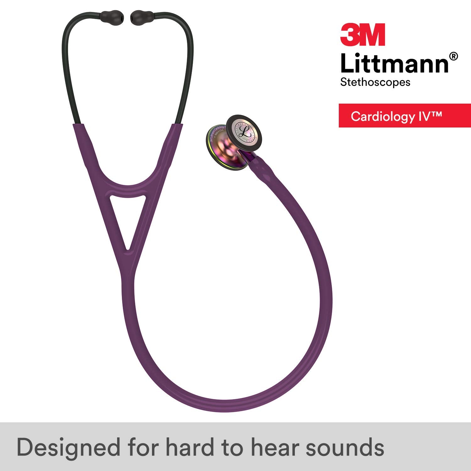 3M Littmann Cardiology IV Stethoscope Rainbow Finish Chestpiece Plum Tube Violet Stem and Black Headset