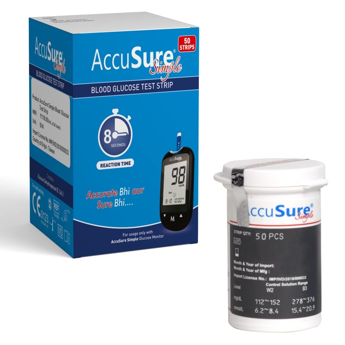 Accusure Simple Blood Glucose Test Strip