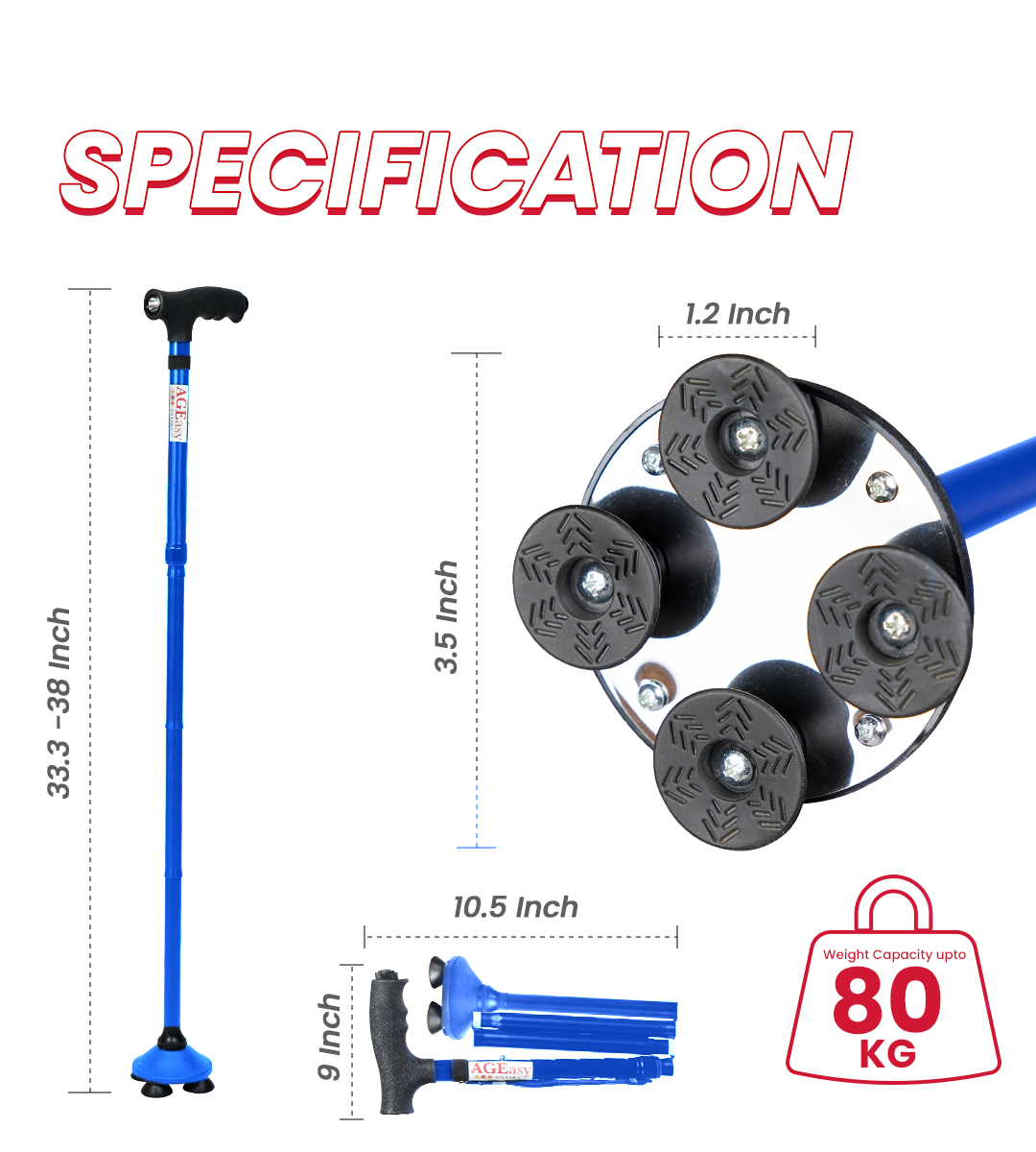 AGEasy Pivot Walking Stick with Torch (Blue)