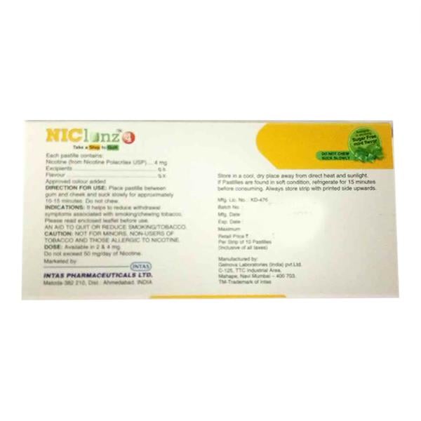 Niclonz 4 Sugar Free Mint Flavour Pastille 10'S