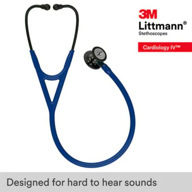 3M Littmann Cardiology IV Stethoscope High Polish Smoke Finish Chestpiece Blue Stem Black Headset 69cm