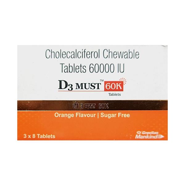 D3 MUST 60K SUGAR FREE ORANGE FLAVOUR Chewable Tablet 8's