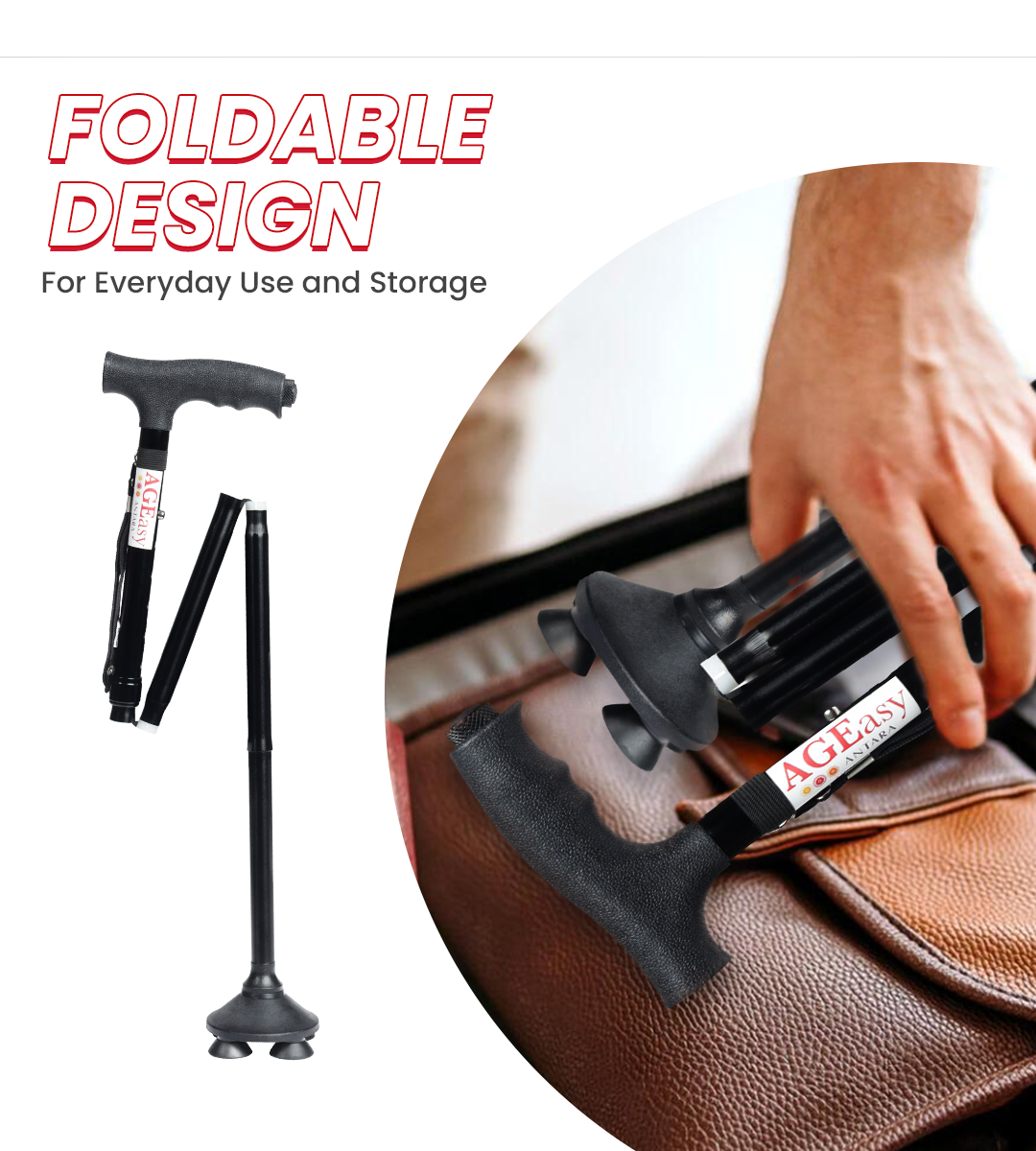 AGEasy Pivot Walking Stick with Torch (Black)