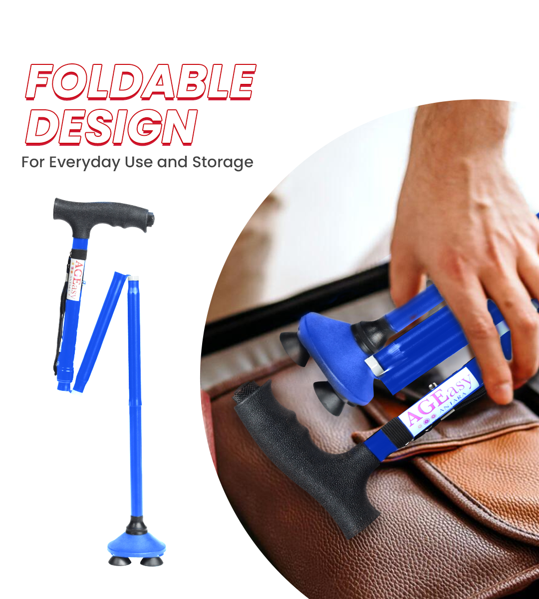 AGEasy Pivot Walking Stick with Torch (Blue)