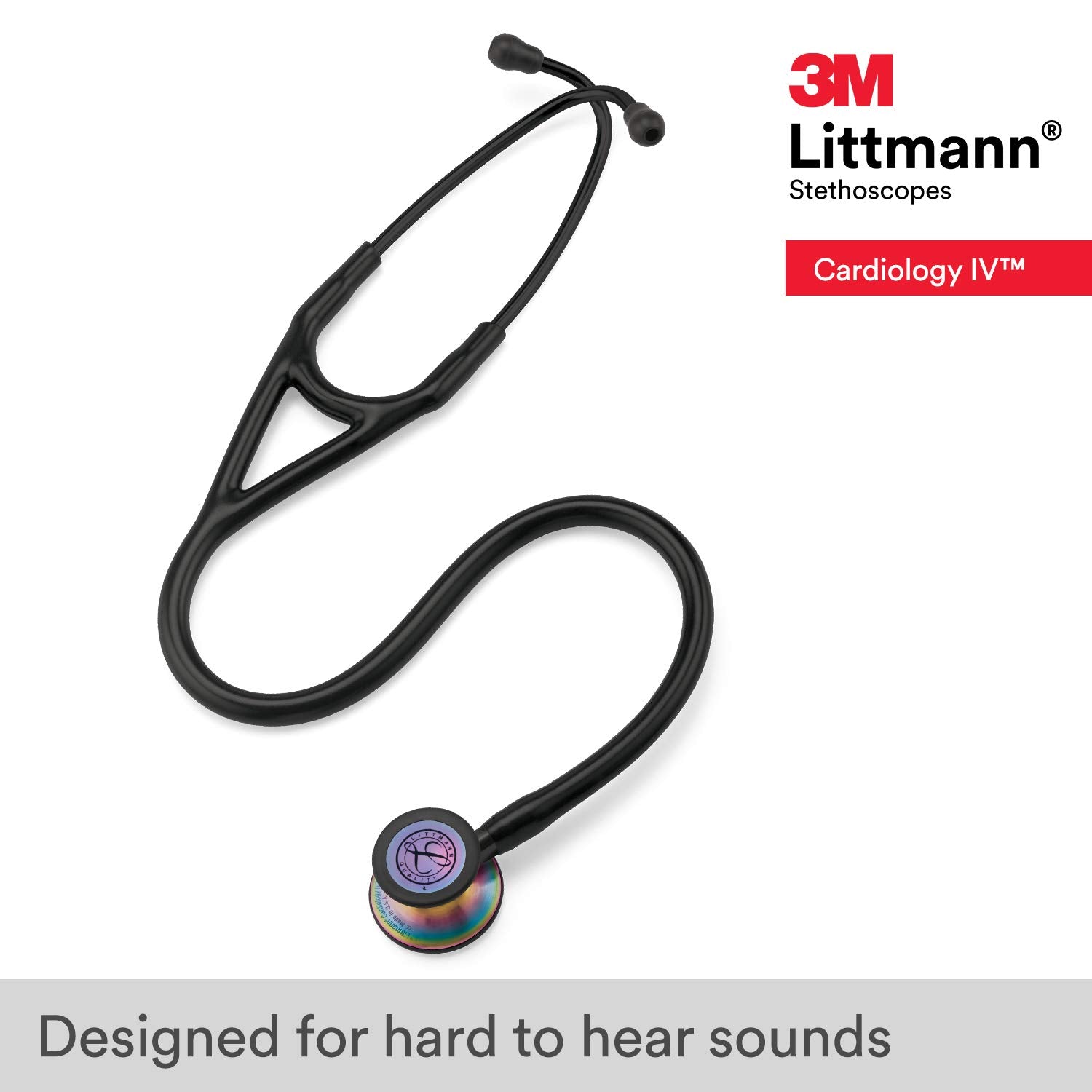 3M Littmann Cardiology IV Diagnostic Stethoscope (6165) Rainbow-Finish Chestpiece Black Tube Stem