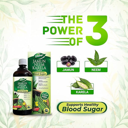 Dabur Jamun Neem Karela Ayurvedic Juice | For Healthy Glucose Levels, Digestion, Metabolism & Immunity