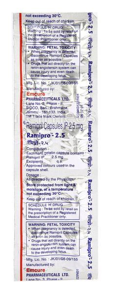 Ramipro 2.5mg Capsule 10'S