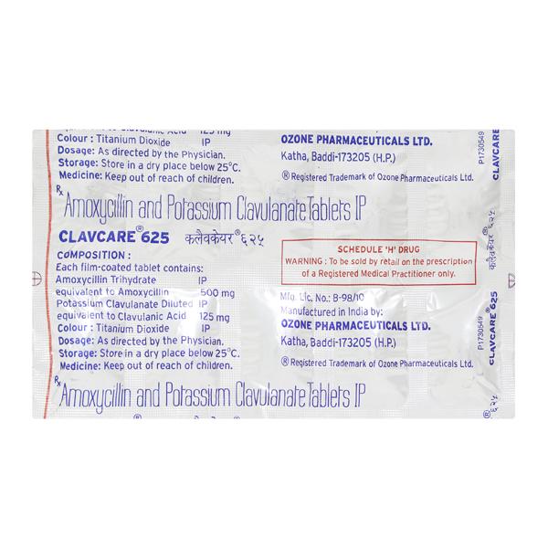 CLAVCARE 625mg Tablet 10's
