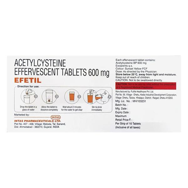 EFETIL 600MG SUGAR FREE ORANGE FLAVOUR Effervescent Tablet 10's