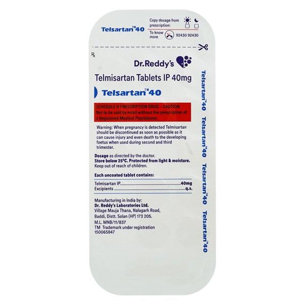 Telsartan 40mg Tablet 14'S
