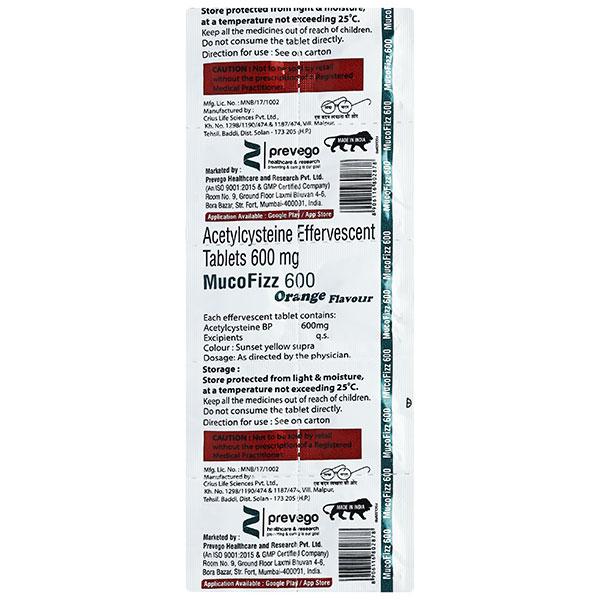 MUCOFIZZ 600 ORANGE FLAVOUR SUGAR FREE EFFERVESCENT Tablet 10's