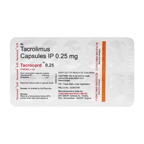 TACROCORD 0.25mg Capsule 10's