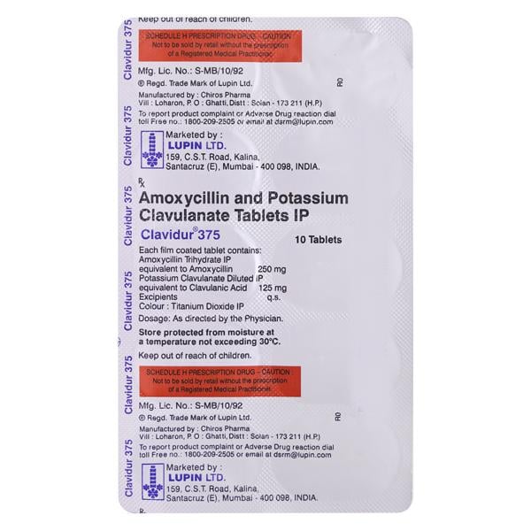 Clavidur 375mg Tablet 10'S