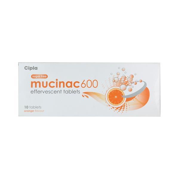 Mucinac 600mg Sugar Free Orange Flavour Effervescent Tablet 10'S