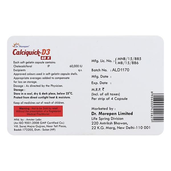 Calciquick D3 60000IU Capsule 4'S
