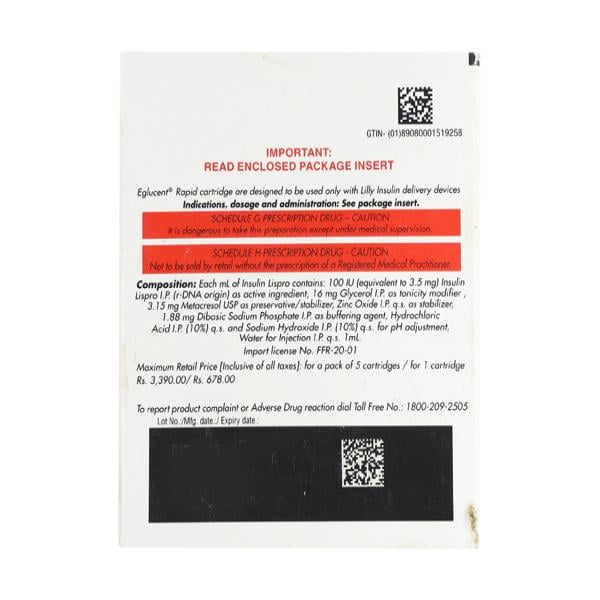 Eglucent Rapid 100IU Cartridge 3ml