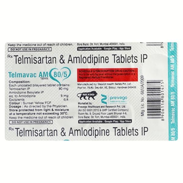 TELMAVAC AM 80/5mg Tablet 10's
