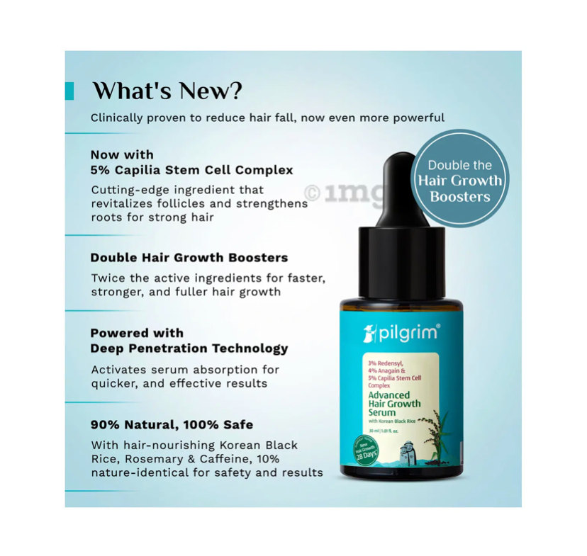 Pilgrim 3% Redensyl, 4% Anagain & 5% Capilia Stem Cell Complex Advanced Hair Growth Serum