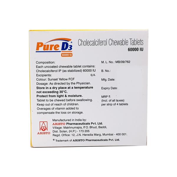 Pure D3 60000IU Sugar Free Chewable Tablet 4'S